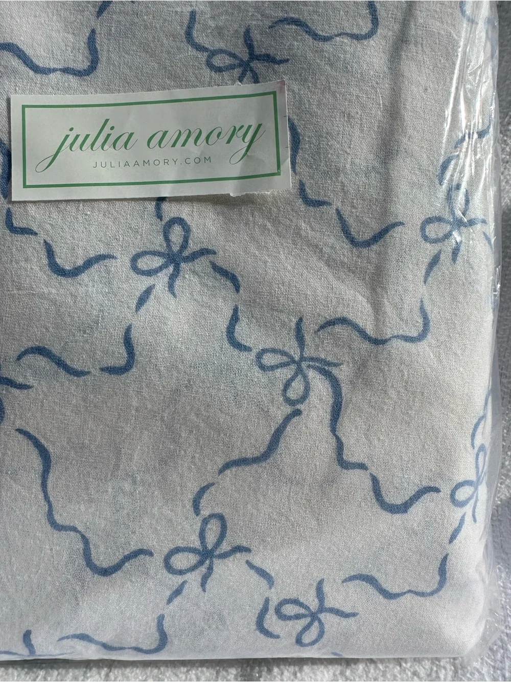 New Julia Amory Blue Bow Ribbon Print Tablecloth 120”